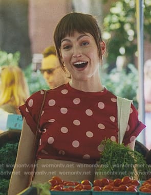 Runi's red polka dot print top on Mr. & Mrs. Smith
