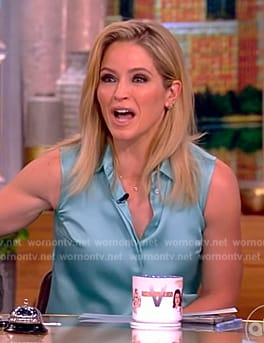 Sara's blue satin sleeveless shirt and pants on The View