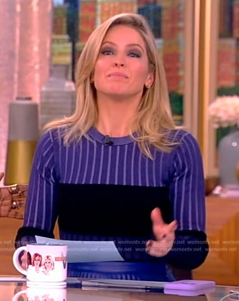Sara's blue ribbed colorblock top and skirt on The View