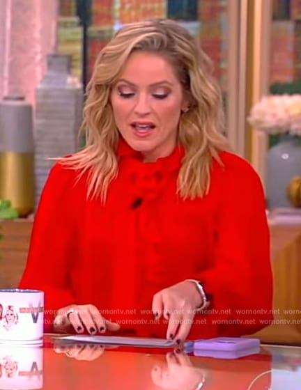 Sara's red ruffle front blouse on The View
