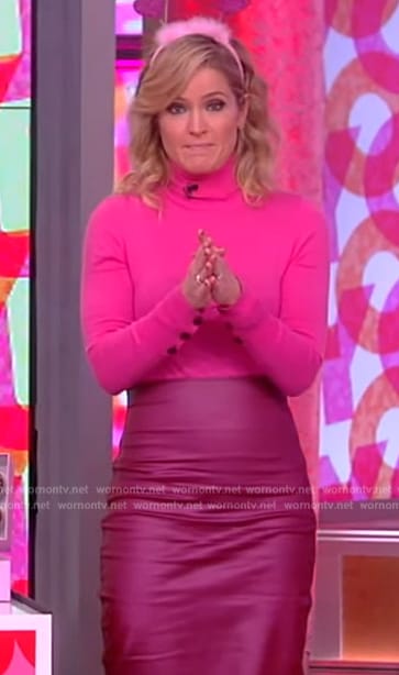 Sara's pink turtleneck top and metallic skirt on The View