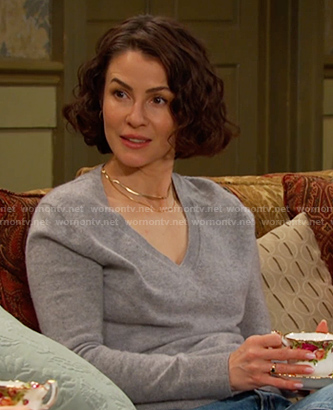 Sarah's grey v-neck sweater on Days of our Lives