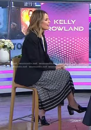 Savannah's black blazer and grey printed skirt on Today