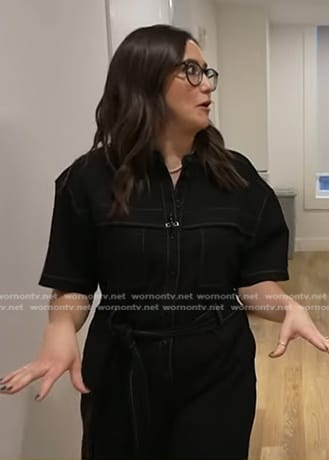 Savannah's black utility jumpsuit with white stitching on Today