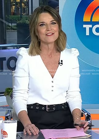 Savannah's white long puff sleeve top on Today