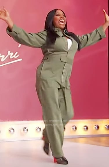 Sherri's green denim jumpsuit on Sherri