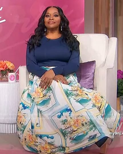 Sherri's printed flare maxi skirt on Sherri