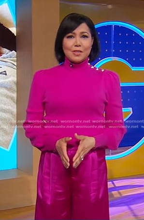 Stephanie's fuchsia turtleneck sweater and wide-leg pants on Good Morning America
