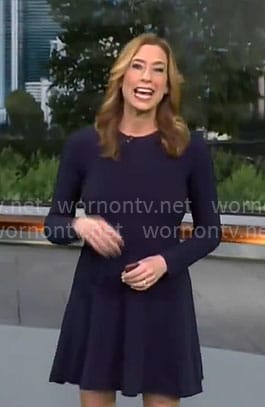 Stephanie Abrams' navy rib knit dress on CBS Mornings