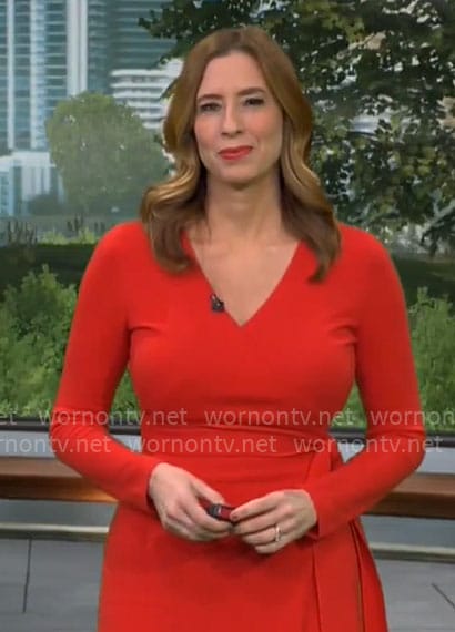Stephanie Abrams' red wrap dress on CBS Mornings