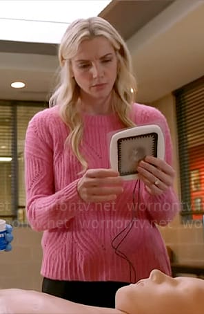 Sylvie's pink wavy knit sweater on Chicago Fire