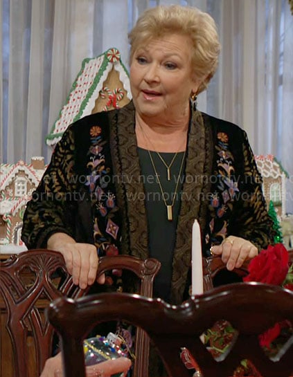 Traci's floral velvet kimono jacket on The Young and the Restless