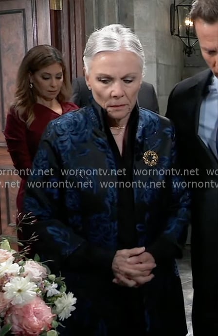 Tracy's black and blue floral jacket on General Hospital