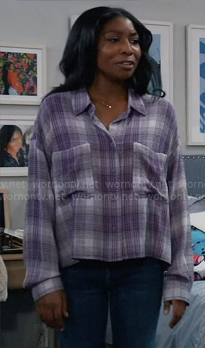 Trina's purple plaid shirt on General Hospital