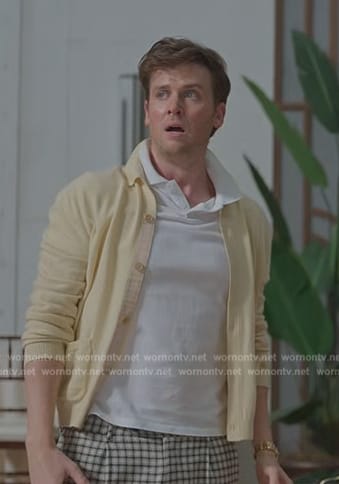 Tripp's beige palm embroidered cardigan on Death and Other Details