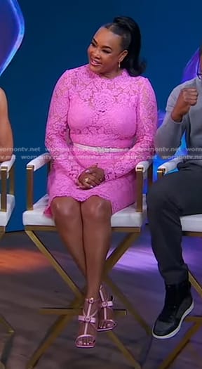 Vivica A. Fox's pink floral lace dress on Good Morning America
