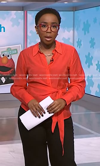 Zinhle's red tie waist shirt on NBC News Daily