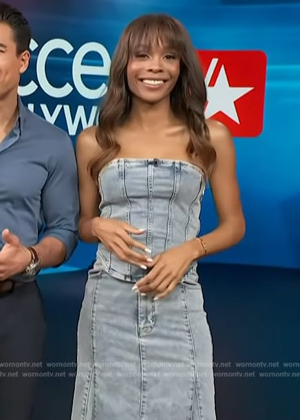 Zuri's denim corset top and skirt on Access Hollywood