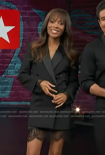 Zuri's black lace trim blazer dress on Access Hollywood