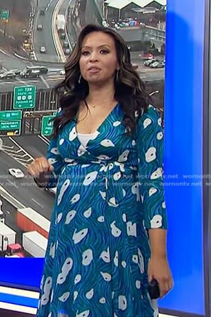 Adelle's blue abstract print wrap dress on Today