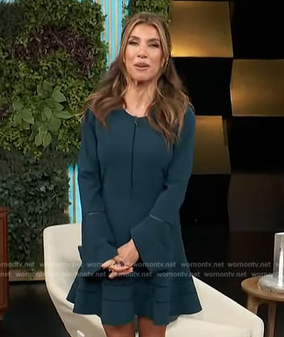 Adrianna Costa's teal bell sleeve dress on Access Hollywood