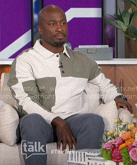 Akbar's green colorblock polo shirt on The Talk