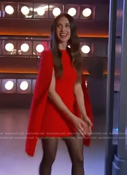 Alison Brie's red cape mini dress on The Kelly Clarkson Show