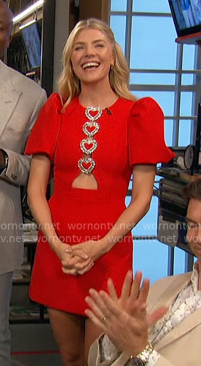 Amanda's red crystal hearts dress on The Talk