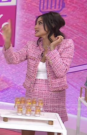 Ami Desai's pink tweed jacket and skirt on Today