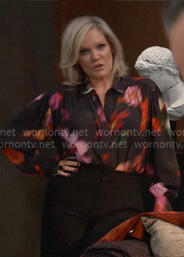 Ava's black blurred floral blouse on General Hospital