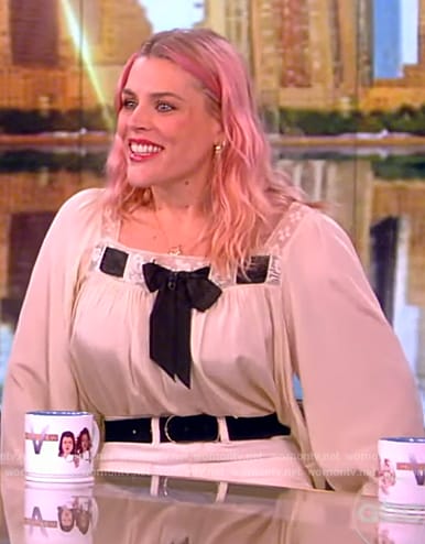 Busy Phillipps' contrast tie blouse on The View