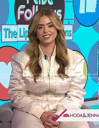 Christina Basias's white satin bomber jacket and cargo pants on Today