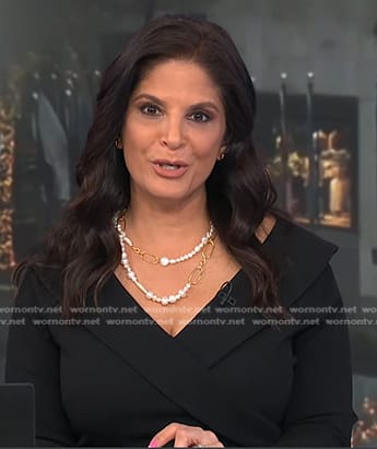 Darlene's pearl chain necklace and black dress on Today