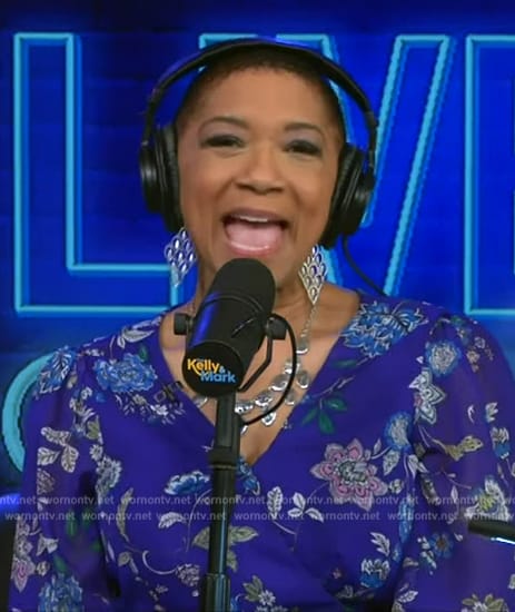 Deja Vu's blue floral print wrap dress on Live with Kelly and Mark
