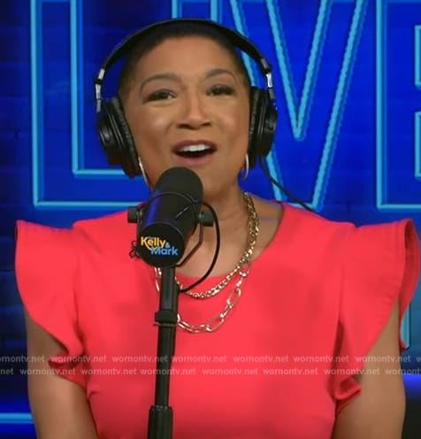 Deja Vu's pink ruffle sleeve dress on Live with Kelly and Mark