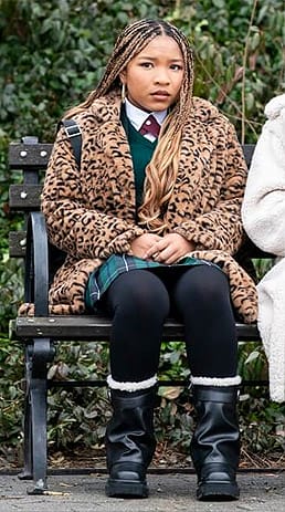 Delilah's leopard print fur coat on The Equalizer