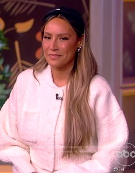 Desi Perkins' white teddy bomber jacket on The View