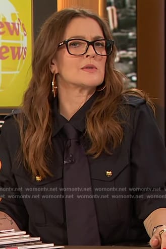 Drew's navy epaulette shirt on The Drew Barrymore Show