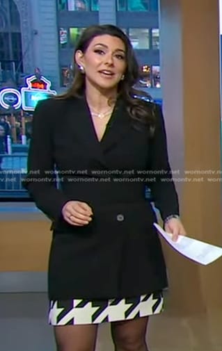 Erielle's black belted blazer and houndstooth skirt on Good Morning America
