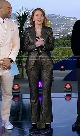 Eva's metallic pant suit on Good Morning America