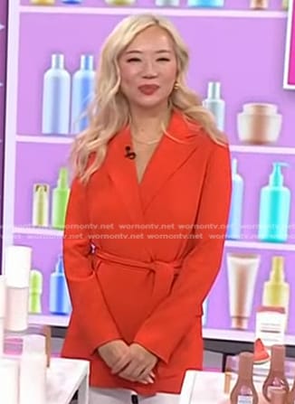 Faith Xue's red belted wrap blazer on Today
