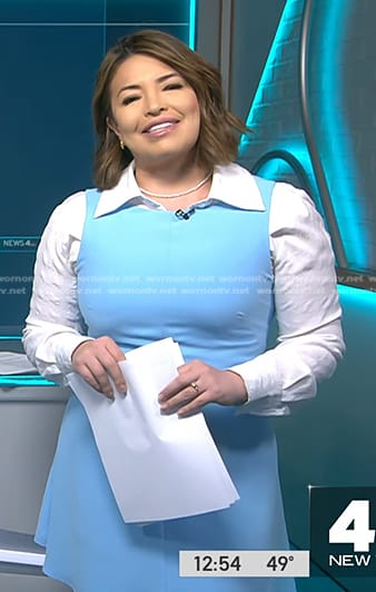 Gilma Avalos's light blue mixed media dress on NBC News Daily
