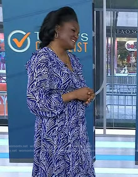 Dr Angela Lamb's blue printed wrap dress on Today