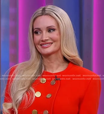 Holly Madison's orange double breasted jacket and mini skirt on Good Morning America