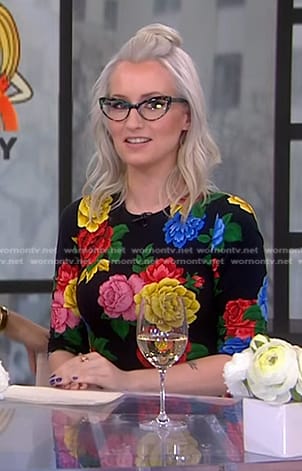 Ingrid Michaelson's black floral fitted dress on Today
