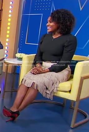 Janai's beige fringed skirt on Good Morning America