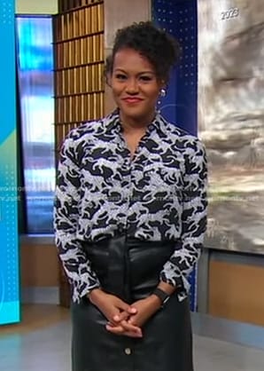 Janai's black animal print blouse on Good Morning America