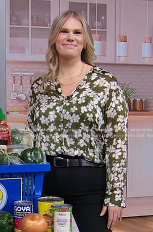 Jenn Lueke's green floral blouse on Good Morning America