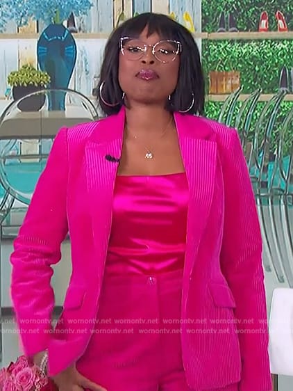 Jennifer's pink corduroy blazer and pants on The Jennifer Hudson Show