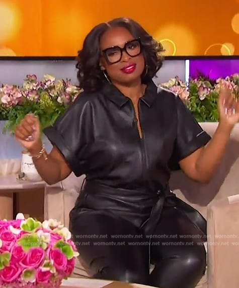 Jennifer's black leather jumpsuit on The Jennifer Hudson Show